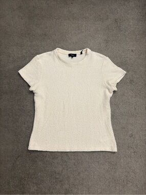 Theory Knit Boucle Short Sleeve Tee Sweater Ivory Women’s